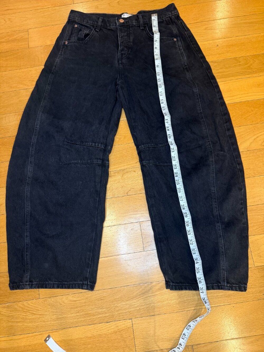 Free People Good Luck Mid Rise Barrel Leg Jeans Black Size 26 - Picture 7 of 10